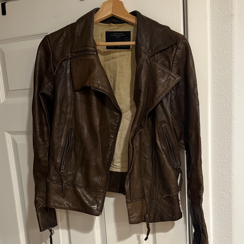 All Saints Brown Leather Bomber Jacket